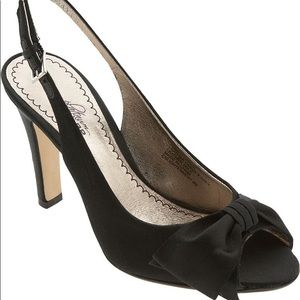 Black Bow Slingback Satin Heels